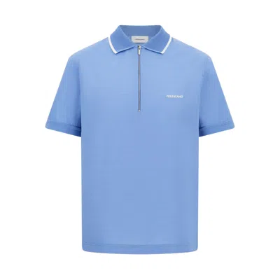 Ferragamo Cotton Polo Shirt With Zip Closure In Blue
