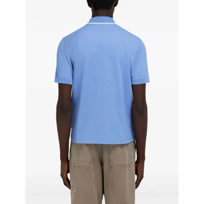 Ferragamo Cotton Polo Shirt With Zip Closure In Blue