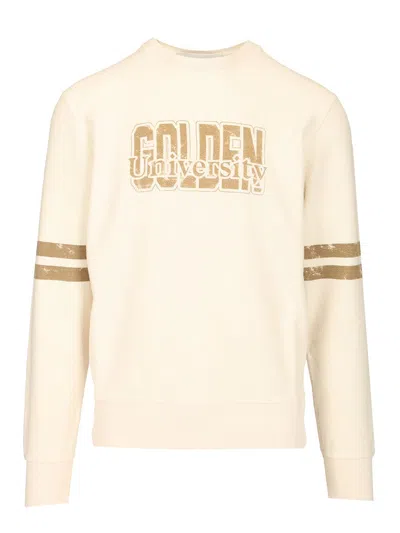 Golden Goose Ivory Cotton Sweatshirt With Contrasting Logo In Gray