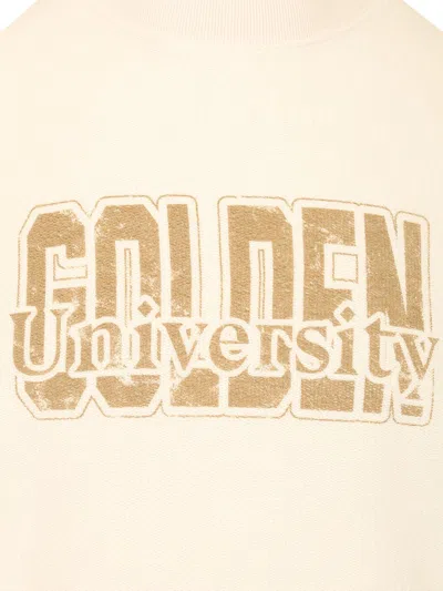 Golden Goose Ivory Cotton Sweatshirt With Contrasting Logo In Gray