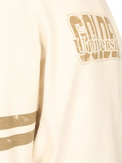 Golden Goose Ivory Cotton Sweatshirt With Contrasting Logo In Gray
