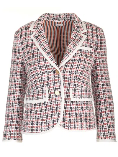 Thom Browne Check-pattern Buttoned Tweed Jacket In Multi