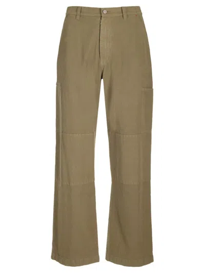 Mm6 Maison Margiela Green Embroidered-logo Trousers