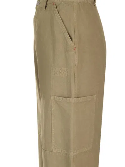 Mm6 Maison Margiela Green Embroidered-logo Trousers