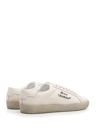 Saint Laurent Court Classic Distressed Logo-embroidered Canvas And Leather Sneakers In White