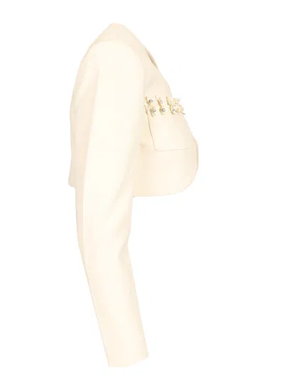 Self-portrait Cream Crepe 3d Sequin Jacket Dresses Beige In Neutral