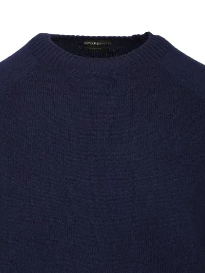 Tom Ford Cashmere Lambswool Ls Crew Neck Knitwear Blue In Blue