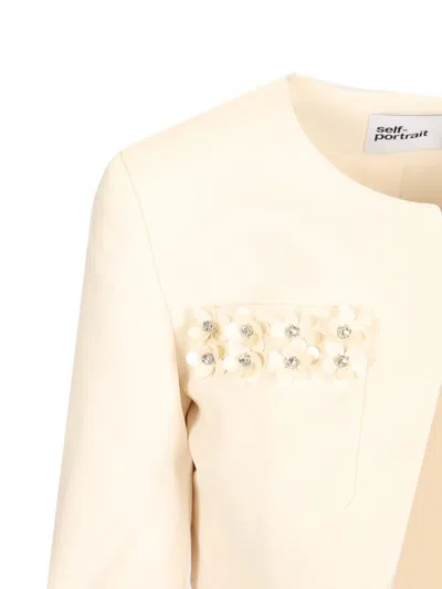 Self-portrait Cream Crepe 3d Sequin Jacket Dresses Beige In Neutral