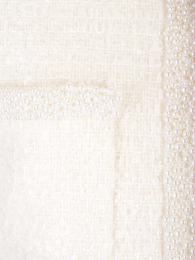 Self-portrait White Crewneck Jacket With Sequin And Faux-pearls Embellishments In Tech Fabric Woman In Neutral