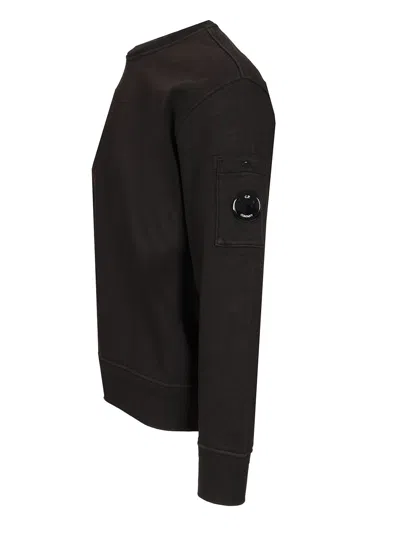 C.p. Company Crewneck Sweatshirt In Brushed Cotton Fleece Sweatshirts Black In Black