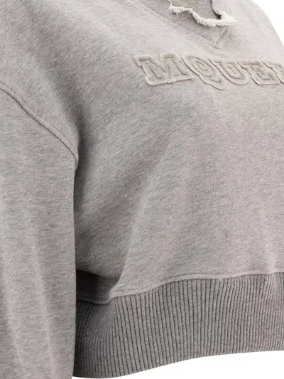 Alexander Mcqueen Cropped Sweatshirt With Mcqueen Logo Sweatshirts Grey In Gray