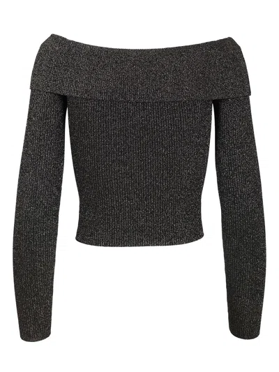 Zimmermann Crush Off-the-shoulder Cropped Metallic Stretch-knit Top In Gray