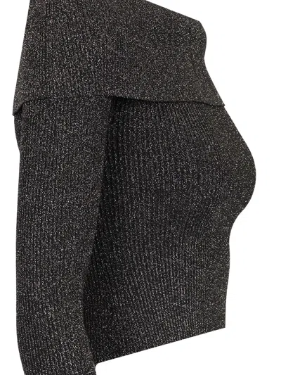 Zimmermann Crush Off-the-shoulder Cropped Metallic Stretch-knit Top In Gray