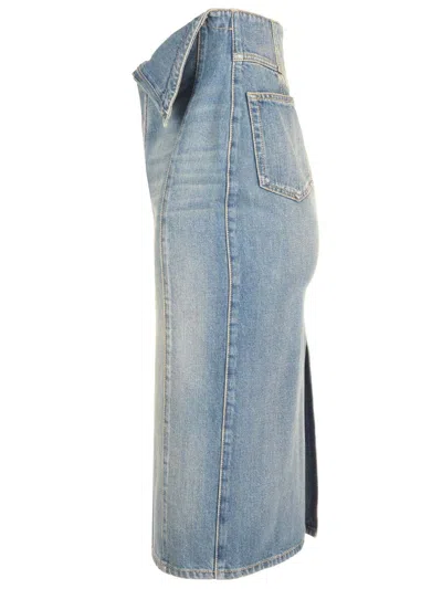 Alexander Mcqueen Blue Fold Over Waist Denim Midi Skirt