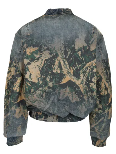 Acne Studios Graphic Print Denim Bomber Jacket In Gray