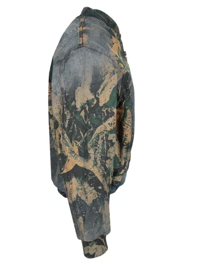 Acne Studios Graphic Print Denim Bomber Jacket In Gray