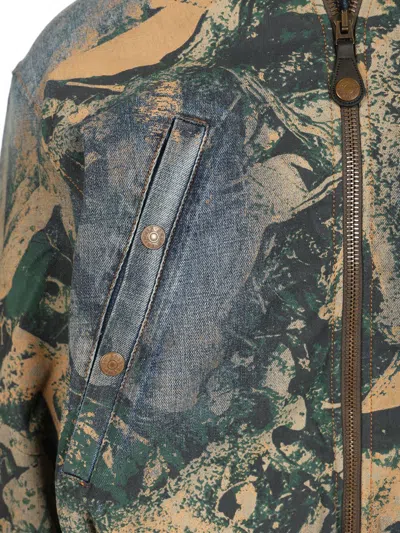 Acne Studios Graphic Print Denim Bomber Jacket In Gray