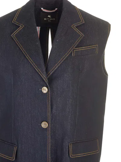 Etro Denim Waistcoat Jackets Blue In Black