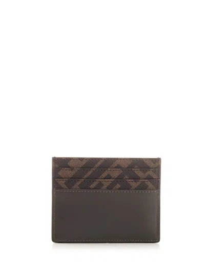 Fendi Brown Card-holder With Squared Ff Motif In Leather And Ff Canvas Man In Brown