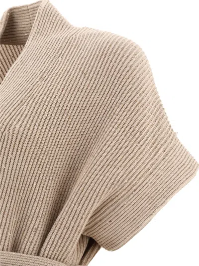 Brunello Cucinelli Diamante Knitted V-neck Cardigan In Yellow
