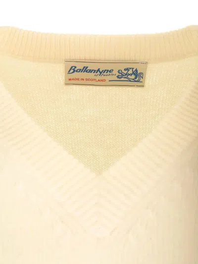 Ballantyne Double Yarn Cashmere Diamond Sweater Knitwear White
