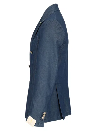 Guarinucci Double-breasted Blazer In Washed Denim Jackets Blue