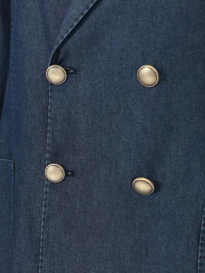 Guarinucci Double-breasted Blazer In Washed Denim Jackets Blue