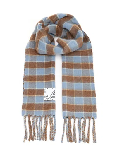 Marni Double-face Wool Scarf Scarves And Foulards Blue In Multi