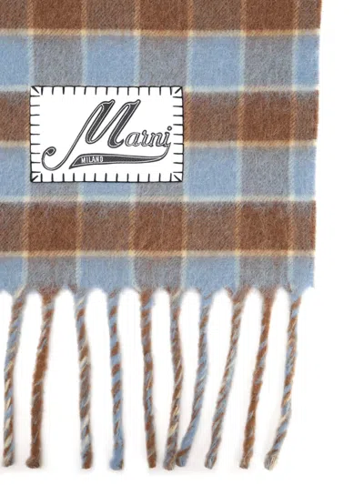 Marni Double-face Wool Scarf Scarves And Foulards Blue In Multi