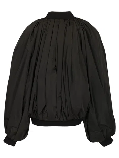 Balenciaga Black Bomber Draped Jacket With Elastic Rear Hem In Tech Fabric Woman