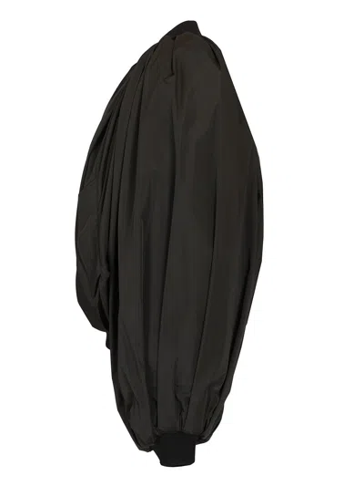 Balenciaga Black Bomber Draped Jacket With Elastic Rear Hem In Tech Fabric Woman