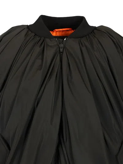 Balenciaga Black Bomber Draped Jacket With Elastic Rear Hem In Tech Fabric Woman