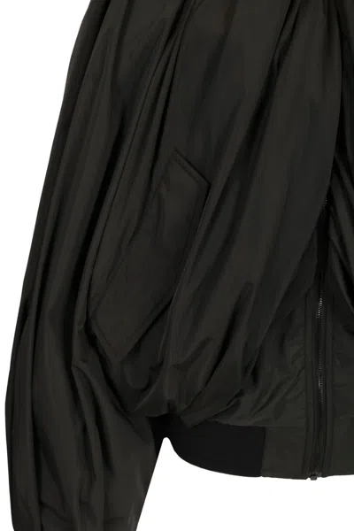 Balenciaga Black Bomber Draped Jacket With Elastic Rear Hem In Tech Fabric Woman