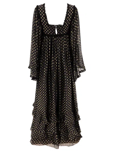 Chloé Maxi Dress Silk Ruffles Scoop Neckline In Black
