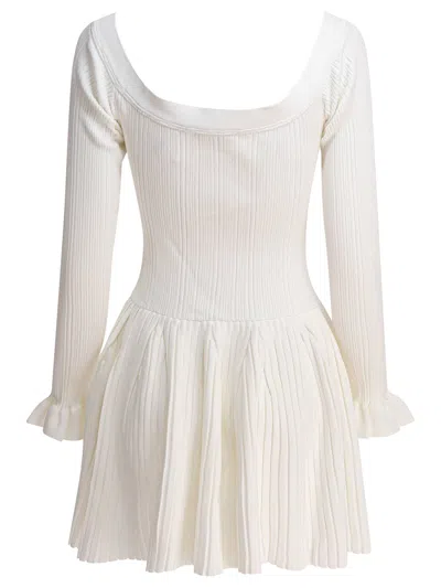 Self-portrait Off-the-shoulder Pleated Ribbed-knit Mini Dress In White