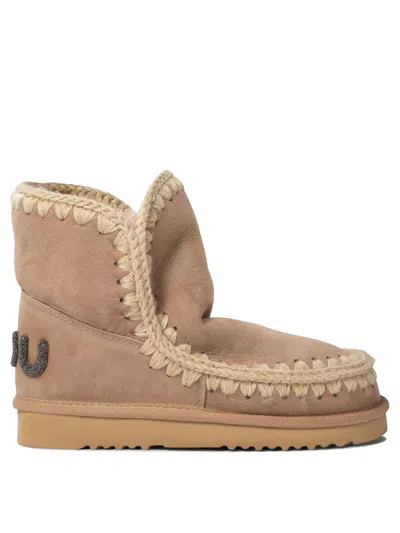 Mou Eskimo 18 Glitter Logo Ankle Boots Beige