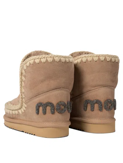 Mou Eskimo 18 Glitter Logo Ankle Boots Beige
