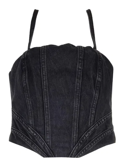 Amiri Faded Black Denim Corset Tops Black In Black