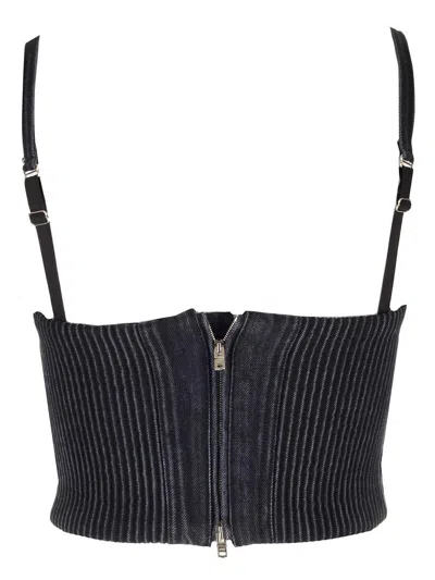 Amiri Faded Black Denim Corset Tops Black In Black