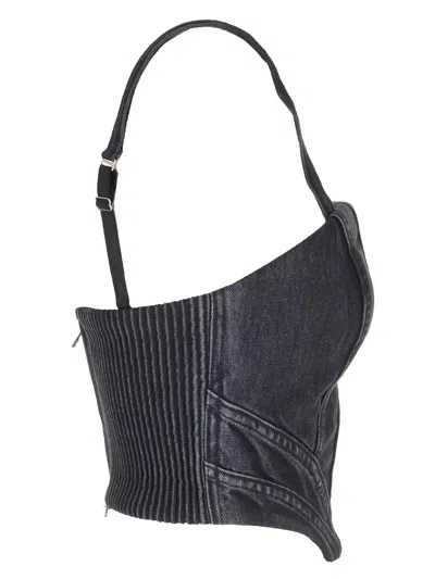 Amiri Faded Black Denim Corset Tops Black In Black