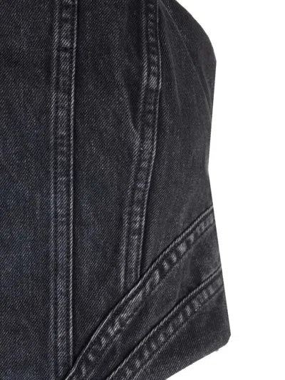 Amiri Faded Black Denim Corset Tops Black In Black