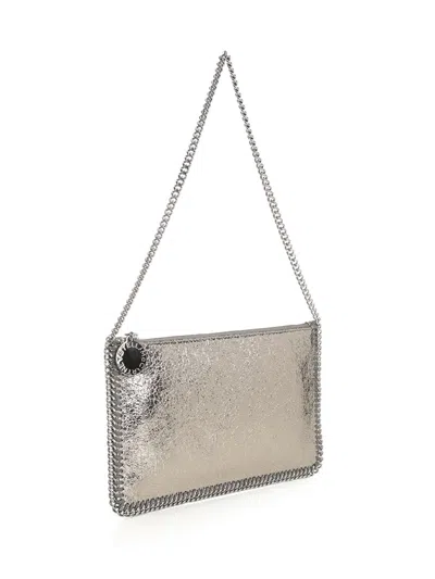 Stella Mccartney Falabella Pochette Accessoire Metallic Crackl Shoulder Bags Silver