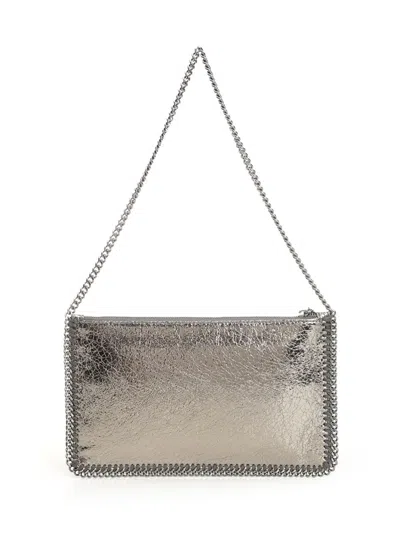Stella Mccartney Falabella Pochette Accessoire Metallic Crackl Shoulder Bags Silver