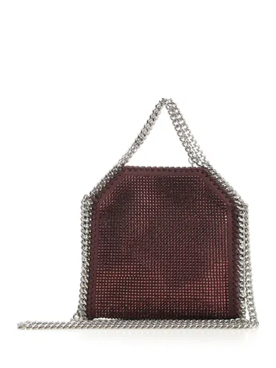 Stella Mccartney Falabella Tiny Bag Crystal Hotfix On Alter Suede Crossbody Bags Bordeaux In Multi