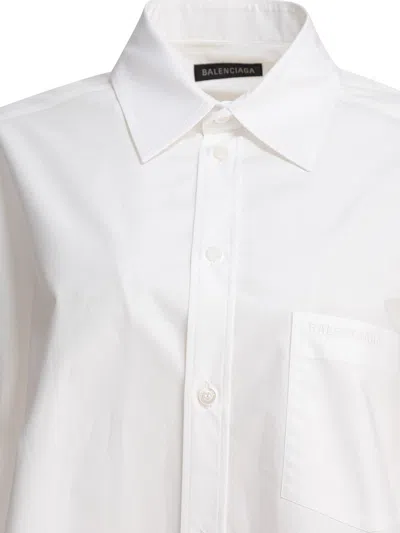 Balenciaga Oversize Cotton Shirt With Knotted Details In White