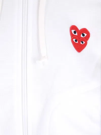 Comme Des Garçons Play Logo Embroidered Zipper Hooded Jacket In White