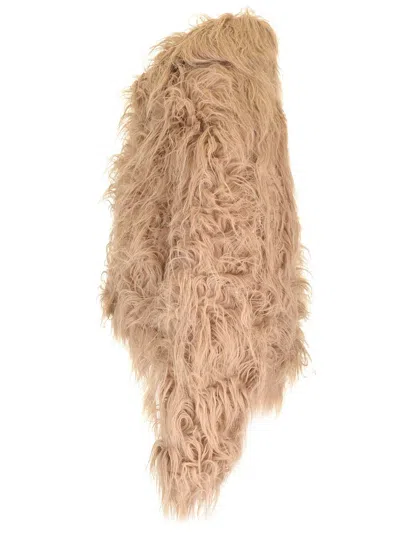 Becagli Fur Effect Wool Coat Coats Beige In Brown