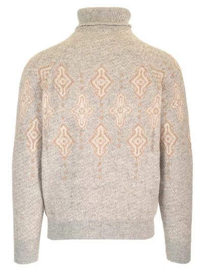 Brunello Cucinelli Geometric Jacquard Turtleneck Sweater In Gray