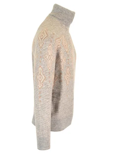 Brunello Cucinelli Geometric Jacquard Turtleneck Sweater In Gray