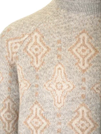 Brunello Cucinelli Geometric Jacquard Turtleneck Sweater In Gray
